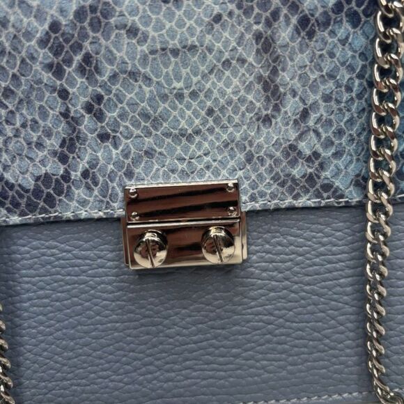 Cuir Rose Blue Python Leather Suede Shoulder Crossbody Bag Purse Designer Silver - Picture 3 of 11